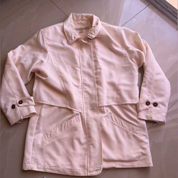 London Fog vintage jacket beige light zipper bottom tie long sleeve size M - Picture 10 of 16
